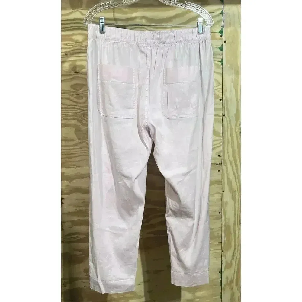 Vince Women’s Pants Pink Linen Blend Pull On Trouser Elastic Waist Size Large - Image 2