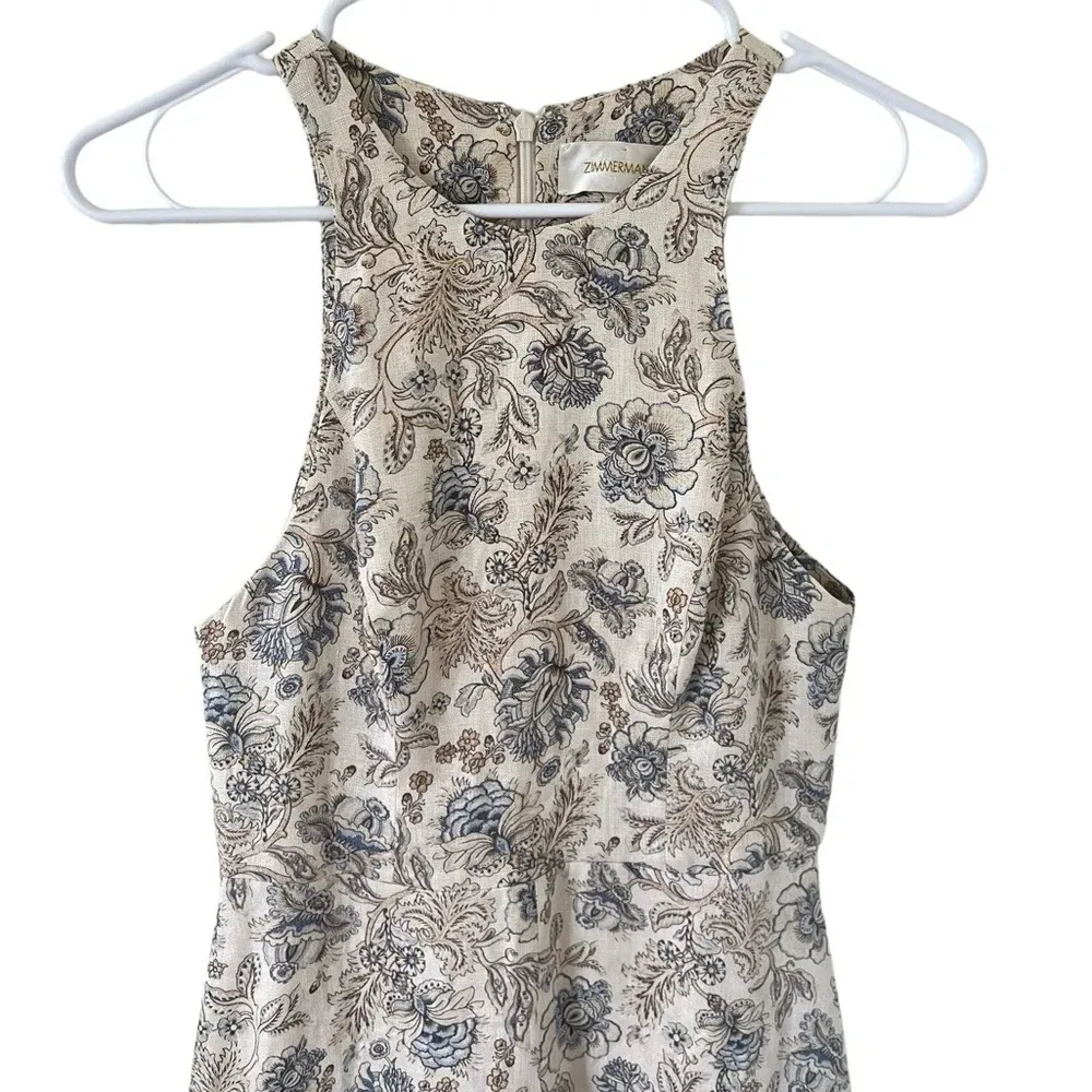 Zimmermann Ivory Blue Floral Linen Midi Dress - Image 4