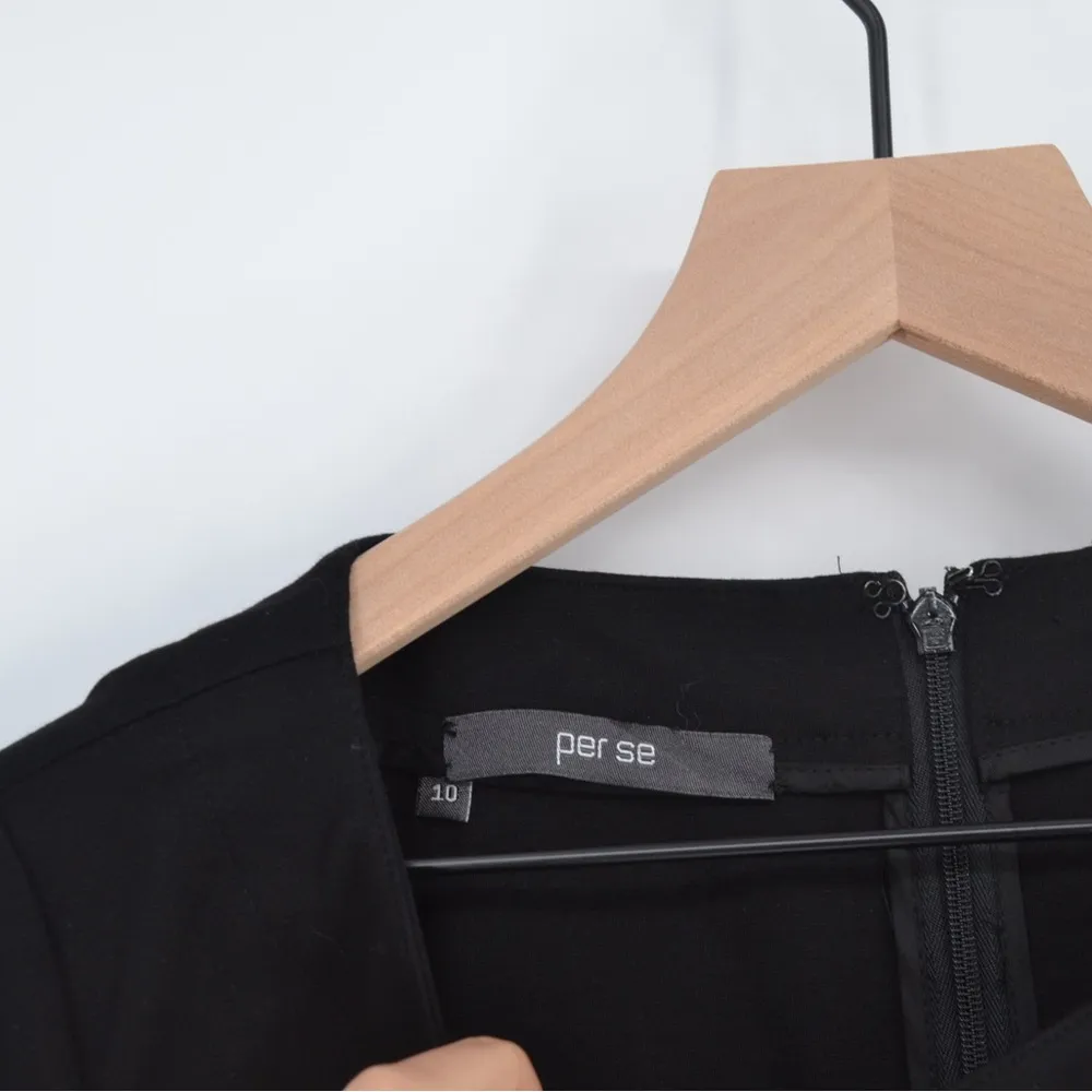 PER SE Ponte Knit Stretch Sheath Dress 3/4 Sleeve Pocket Ladder Black Women's 10 - Image 6