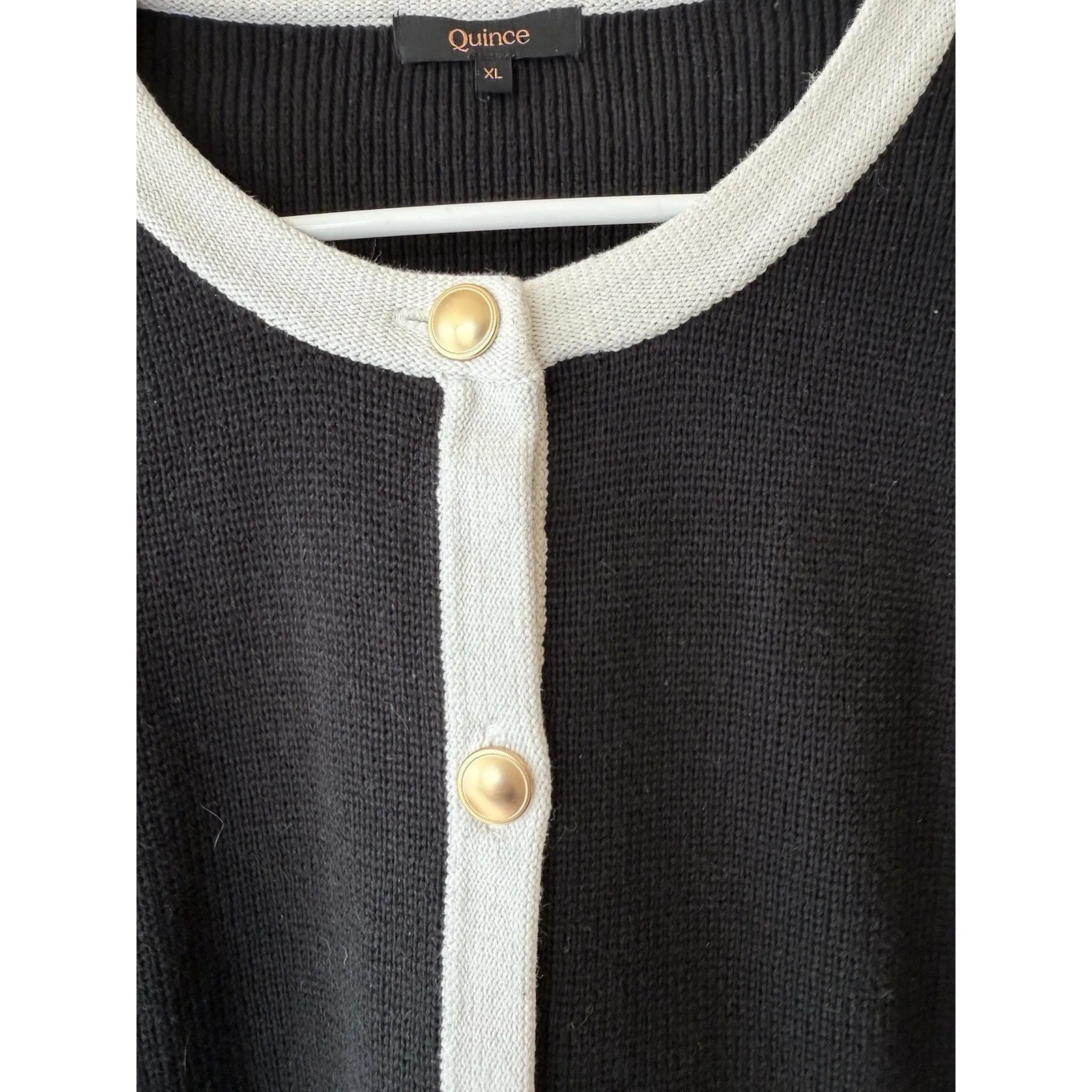 Quince Knit Black With White Accents Cotton Cardigan Sweater XL Women’s Classic - Image 6