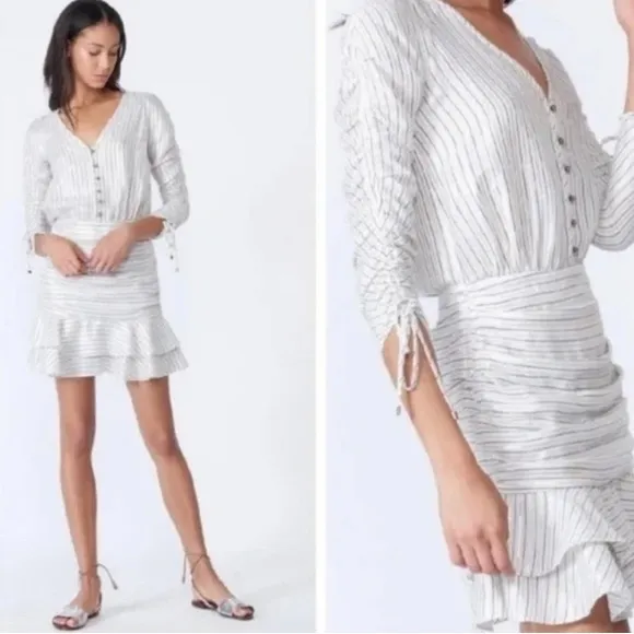 Veronica Beard Striped Henley Ruched Metallic Viscose Dress Size 10 - Image 2