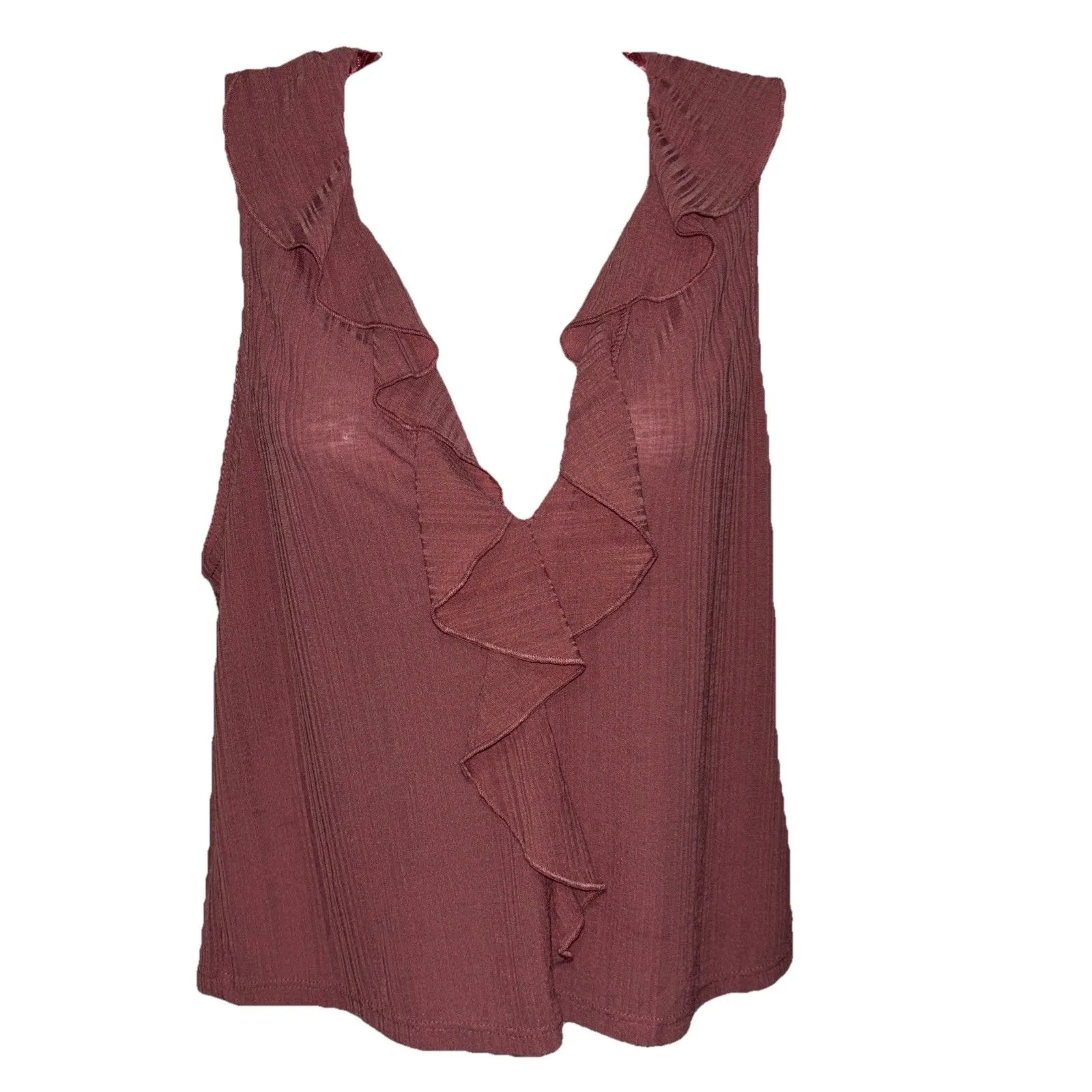 Zara Crop Top Mauve Pink V Neck Stretchy Ruffled 90s Y2k Sz Med - Image 2