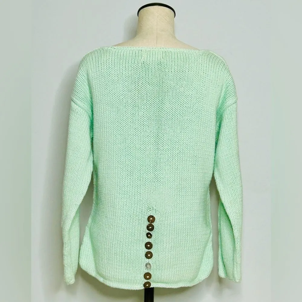 Pure Handknit Mint Green Chunky Thick Hand Knitted Sweater 100% Cotton size M/L - Image 4
