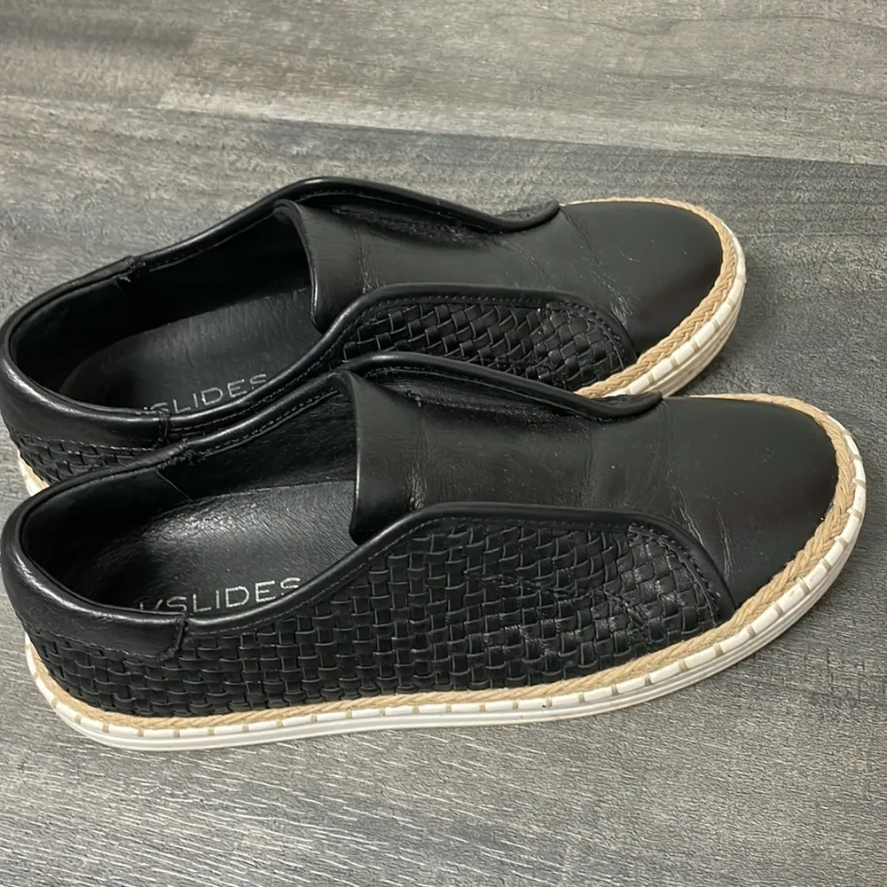 J/Slides Kayla Black Woven Leather Espadrille Sneakers size 6.5 - Image 3