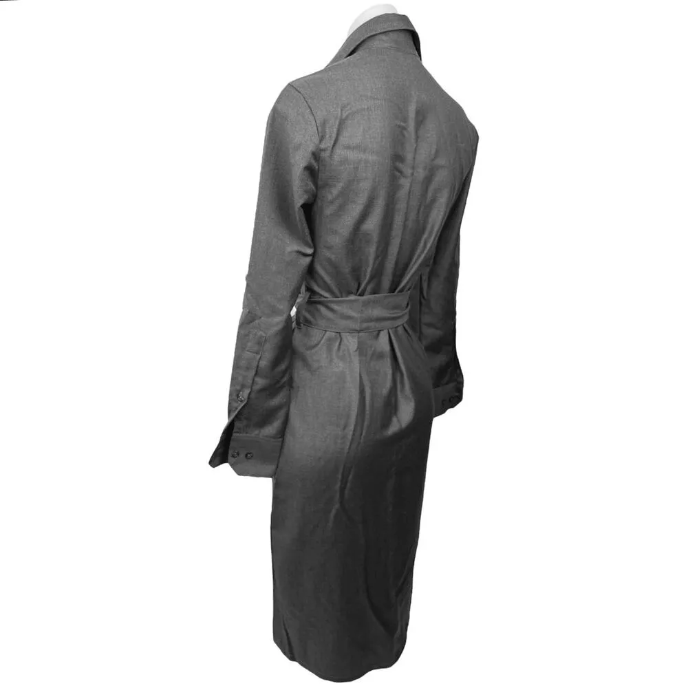 Paul Stuart Gray Collared Long Sleeve Tie Waist Calf Length Shirt Dress Size 4 - Image 2