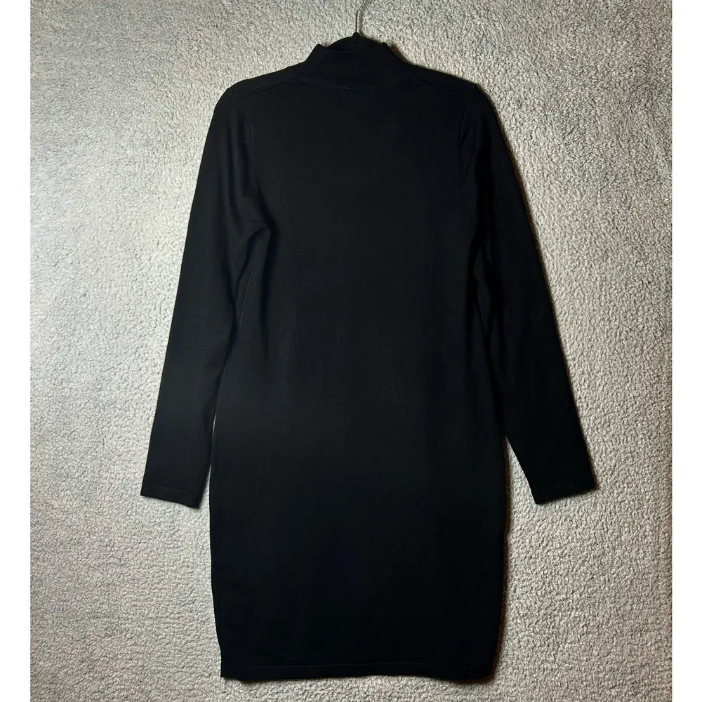 T Tahari Dress Womens M Black Mock Neck‎ Ribbed Illusion Midi Sweater Dress NEW - Image 4