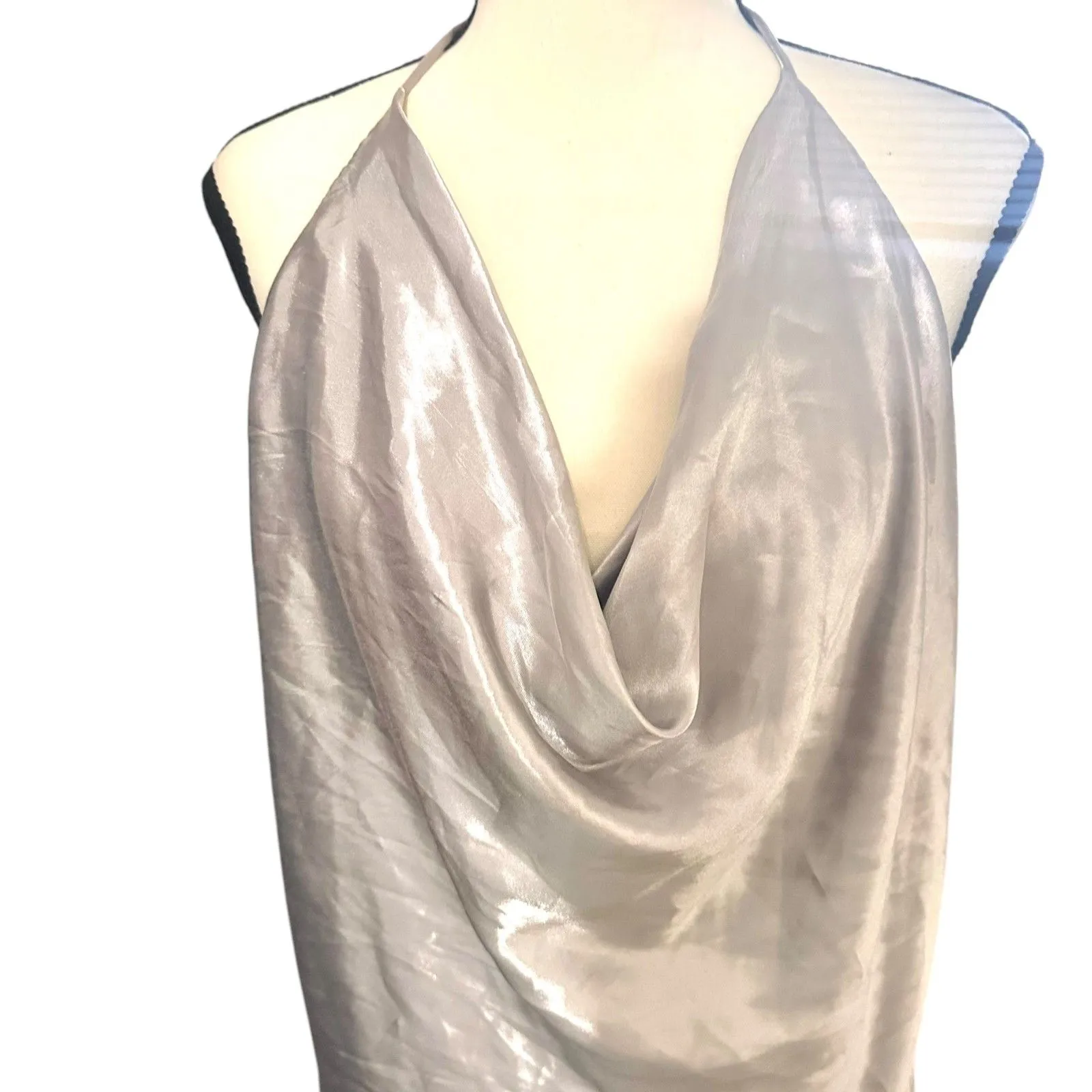 Bardot  Satin‎ Open Back Blouse Silver Sz 8/M - Image 4