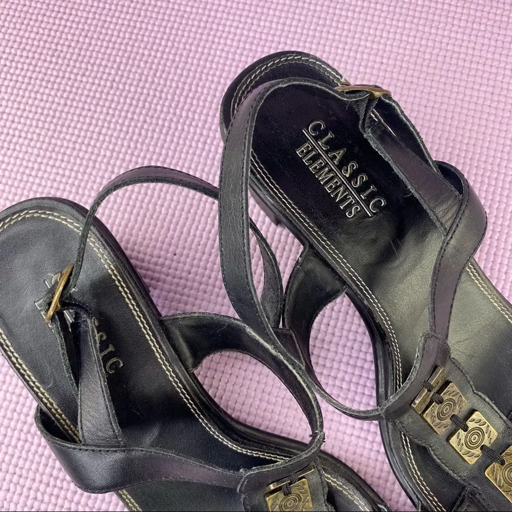 Classic Elements Shoshanna Square Toe Block Heel Sandal Black Size 9 Leather - Image 7