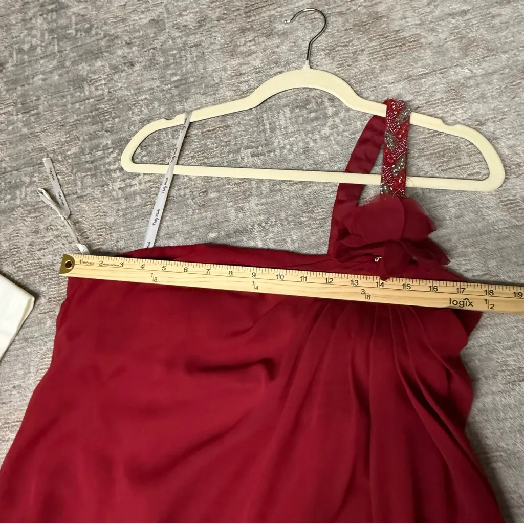 Pretty Maids One Shoulder Beaded Strap Cocktail Scarlet Mini Dress Vintage Red Size 12 - Image 7