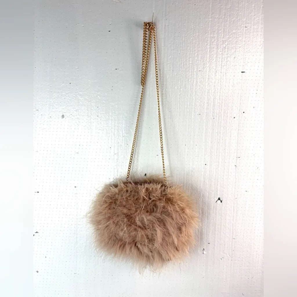 PrettyLittleThing Small Fluffy Marabou Feather Mauve Pink Gold Chain Bag - Image 7