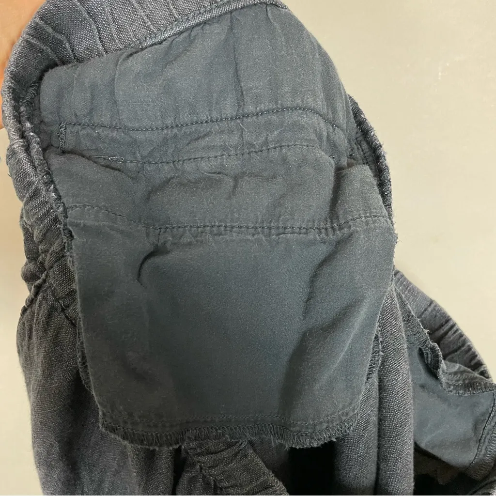 Garnet Hill Linen Culottes Pants Dark Blue Size 14 Drawstring Cropped Crocheted - Image 8