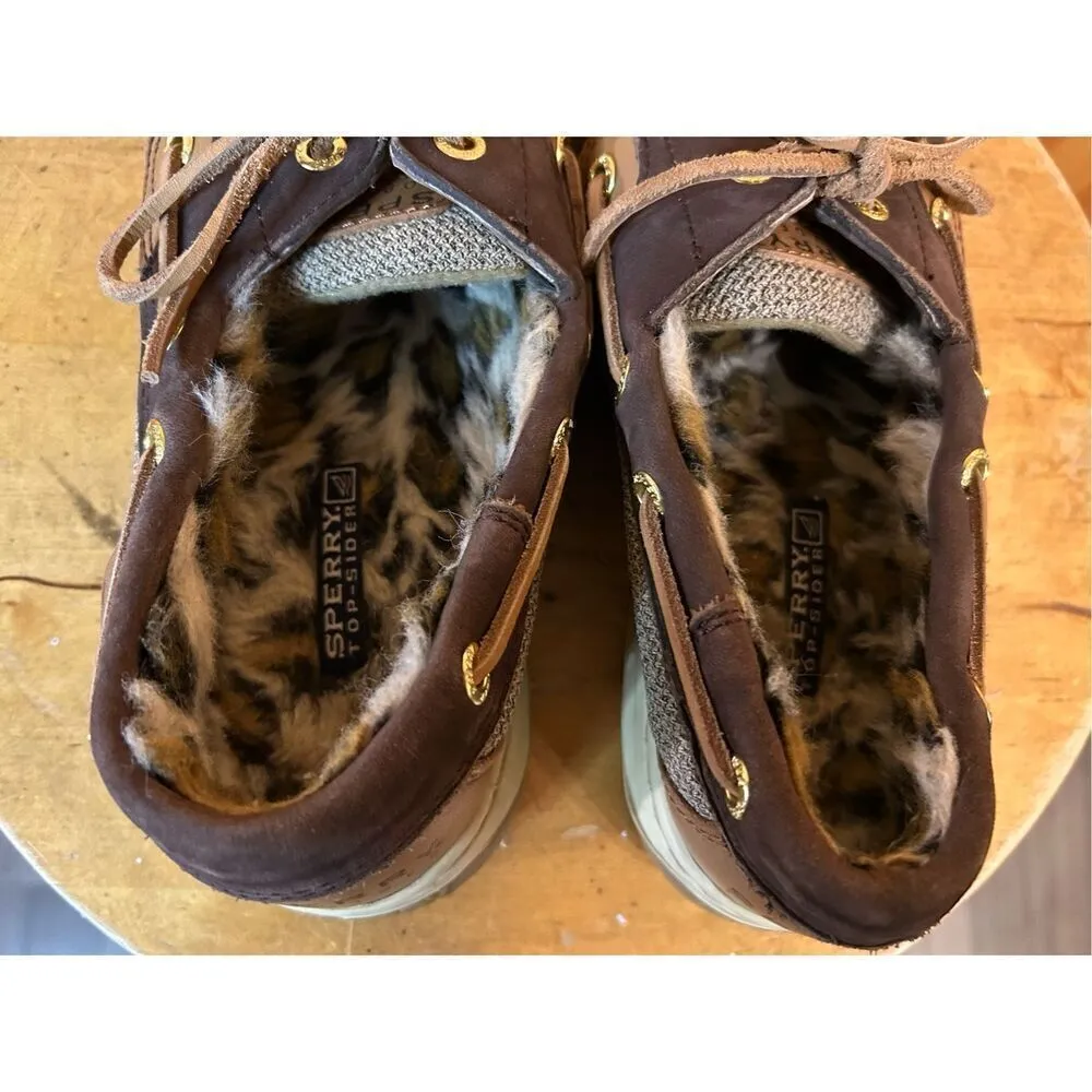 Sperry Top Sider Boat Deck Shoes Women’s 6M Animal Print Faux Fur Lined - Image 5