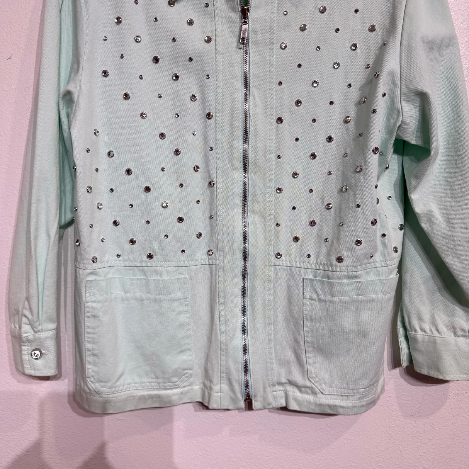 Saint Germain Mint Green Vintage Studded Jacket Sz M Size M - Image 6