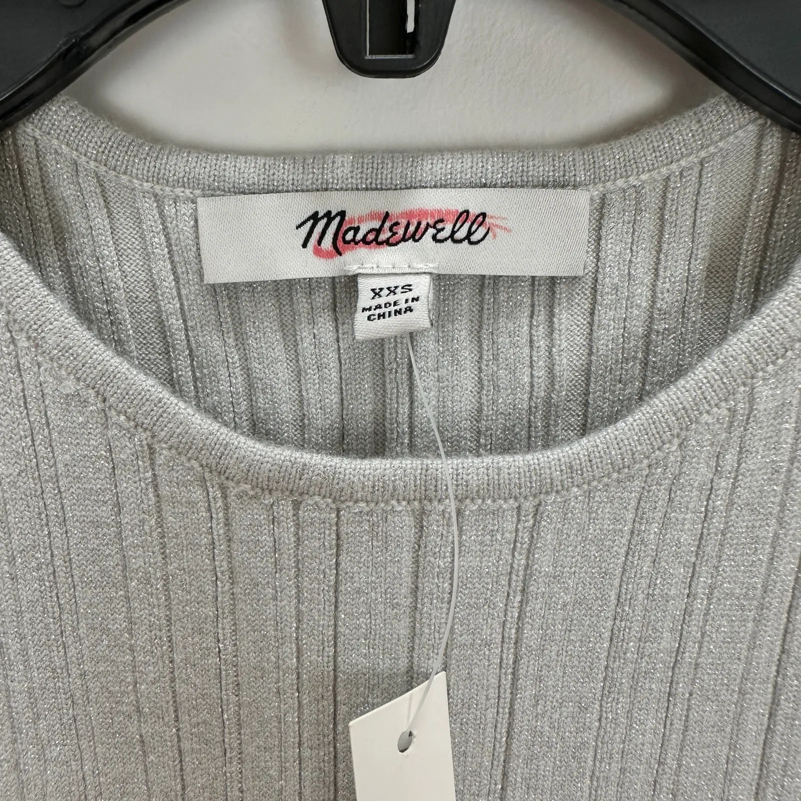 Madewell The Signature Shimmer Knit Cutaway Sweater Tank Ribbed Gray XXS NWT - Image 10