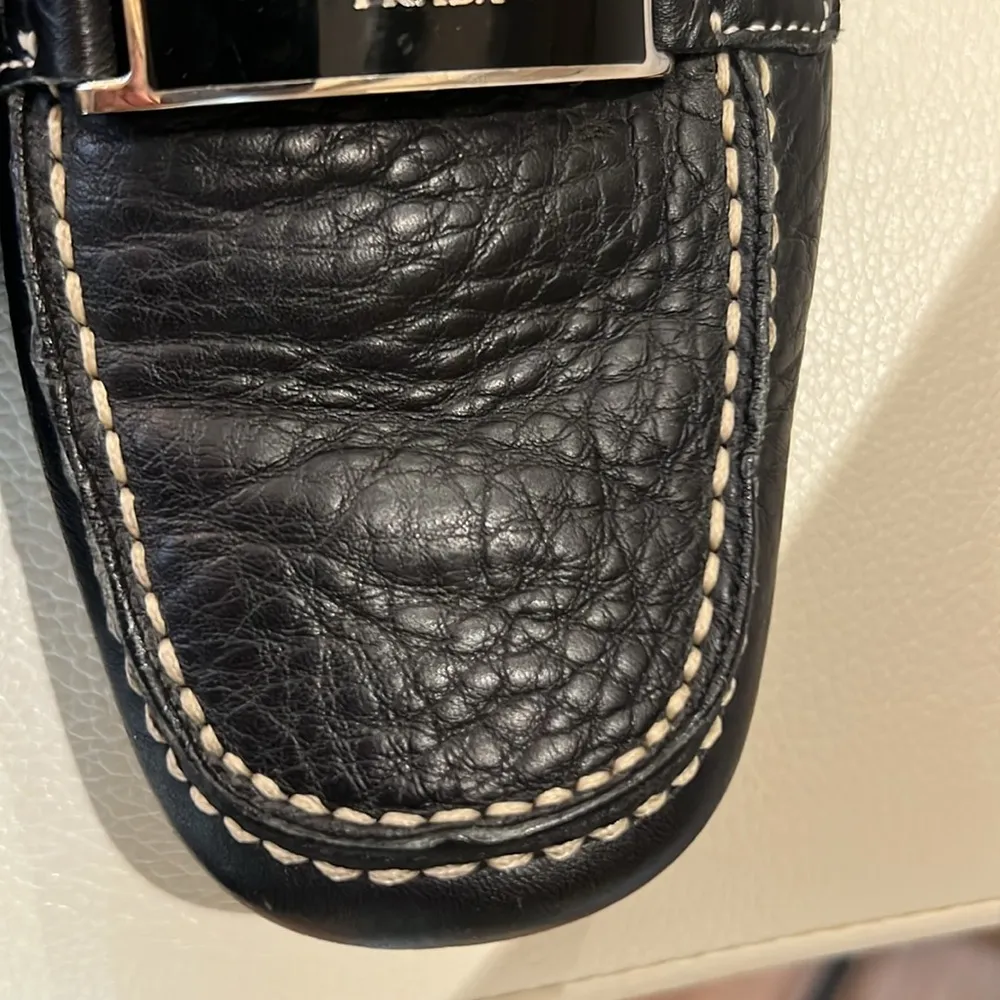 Prada Black Leather Loafers with Metallic Accent - Image 6