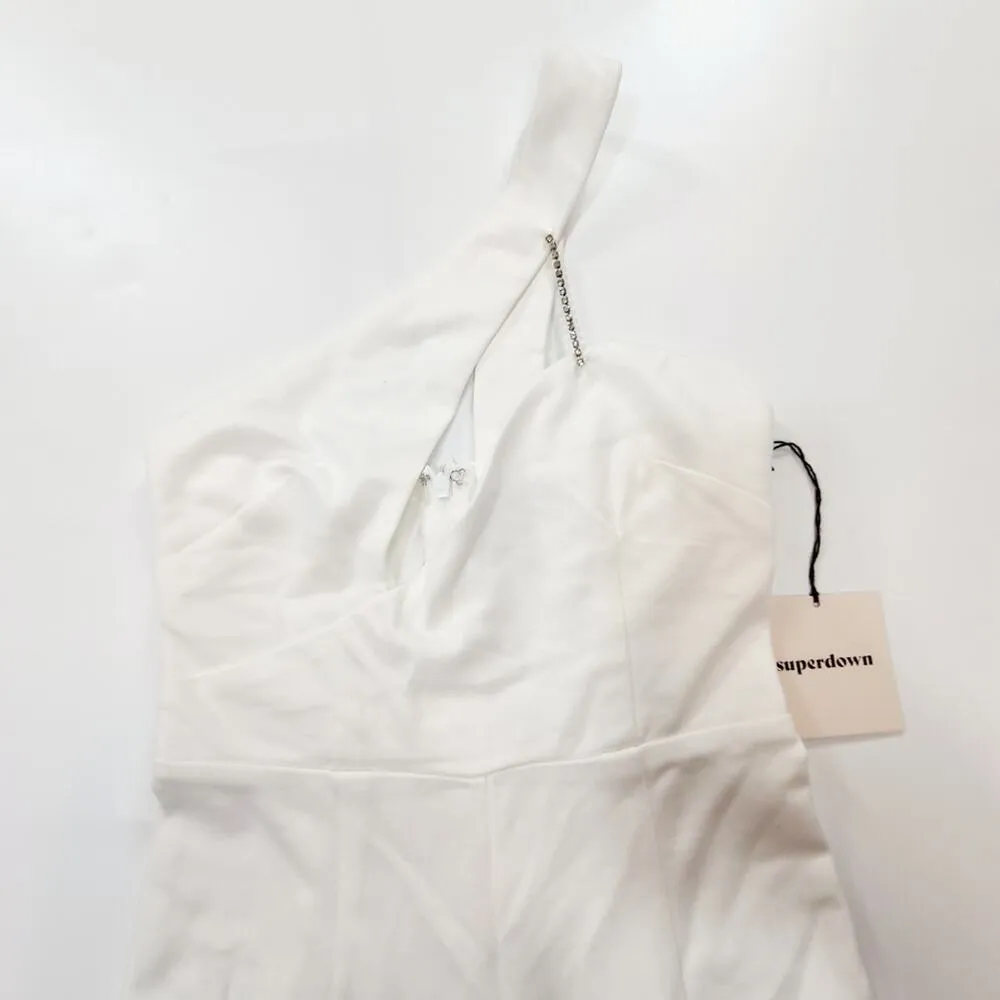 Superdown Tiasha Asymmetrical Jumpsuit in White XXS - Image 6