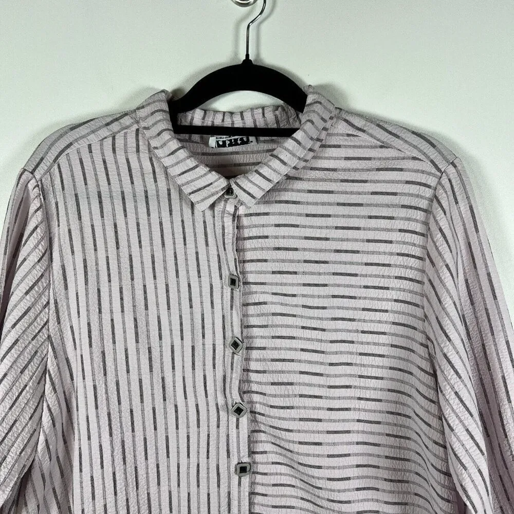 Habitat black Pink button tunic top coastal grandma lagenlook Size Large Boho‎ - Image 3