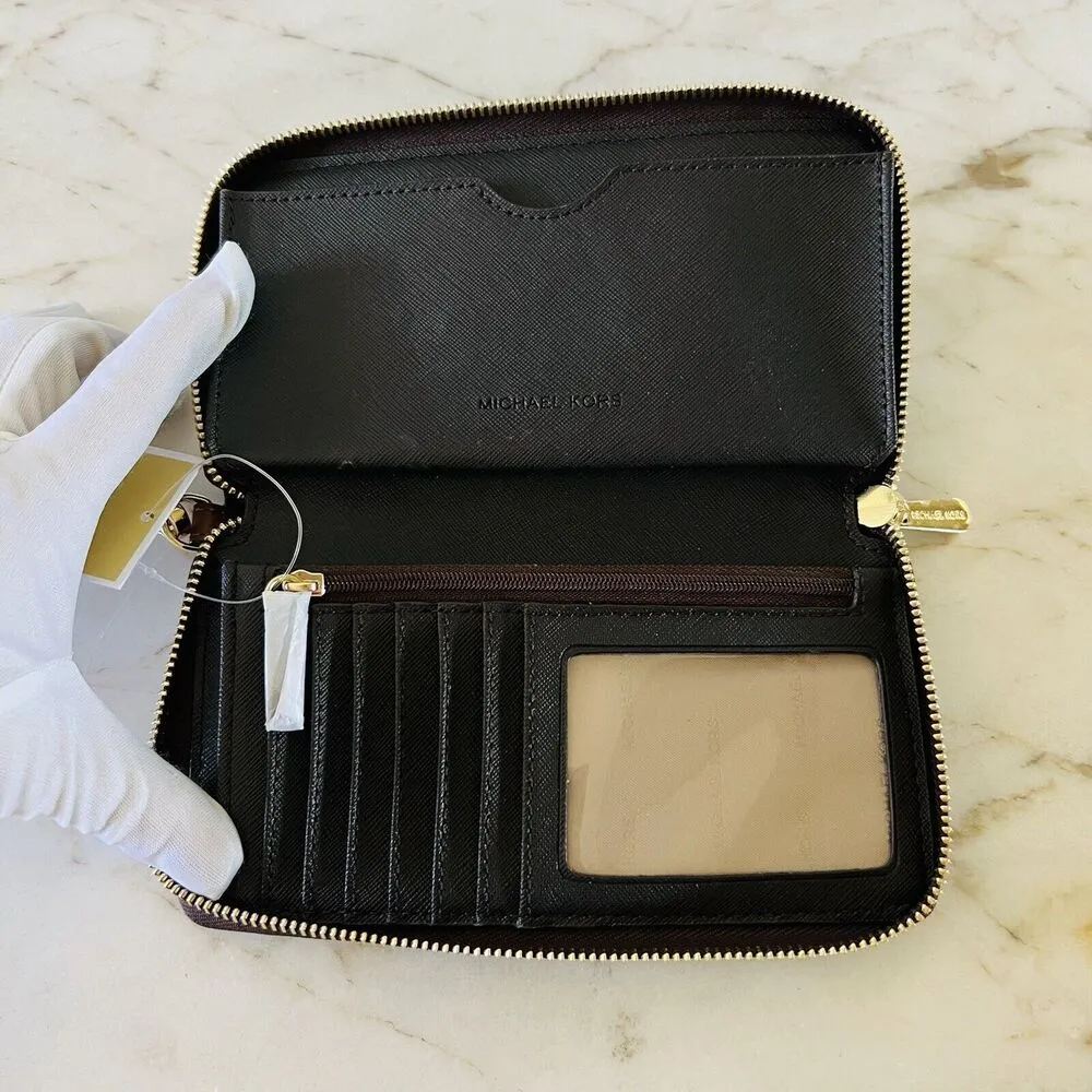 MICHAEL KORS Fulton Brown Flat Multi Function Phone Case Zip Wallet Wristlet - Image 9