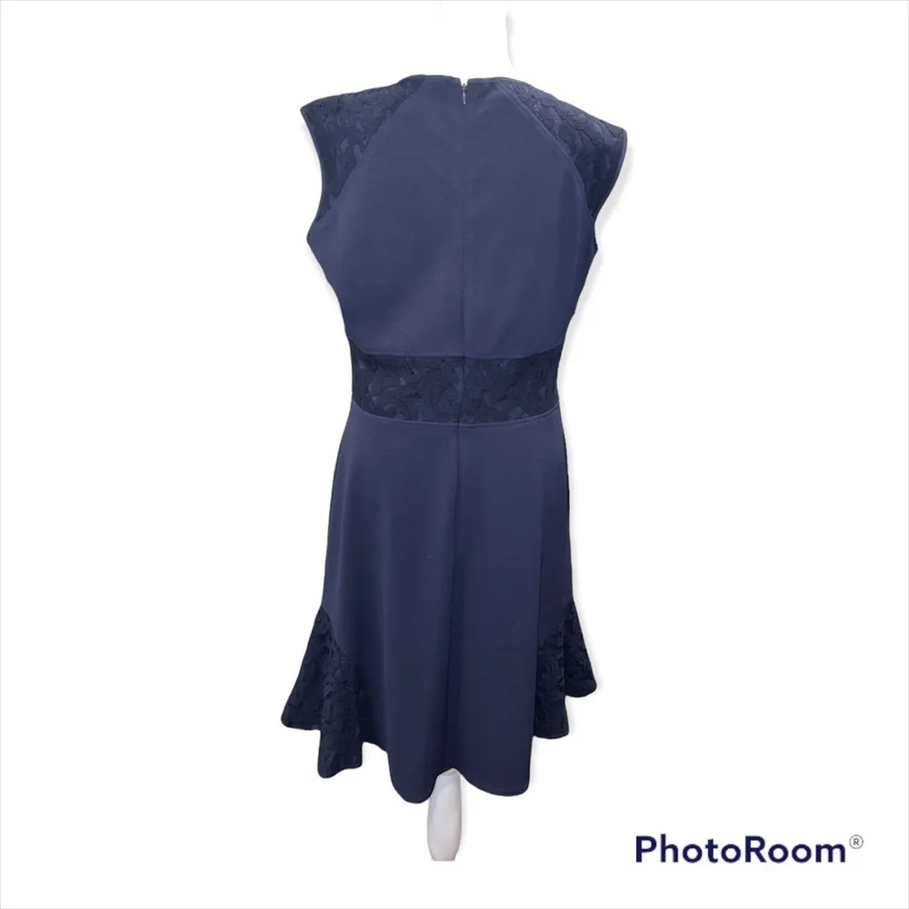 Nanette Lepore Dark Blue Tea Dress With‎ Lace Trim Size 8 - Image 3