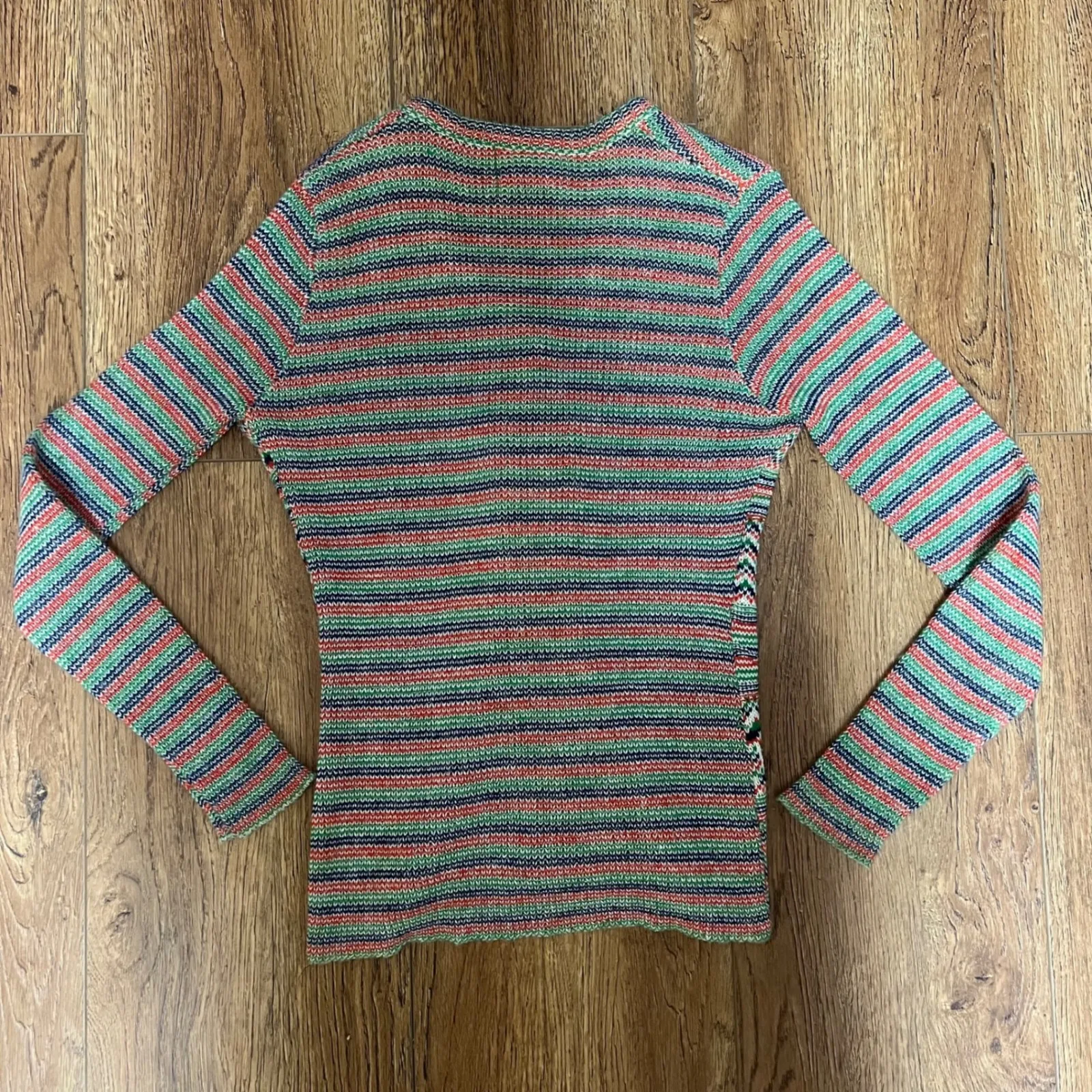 VTG Retro Knit Cardigan Sweater USA Made Union Colorful Button Up Wool Womens S Green - Image 7