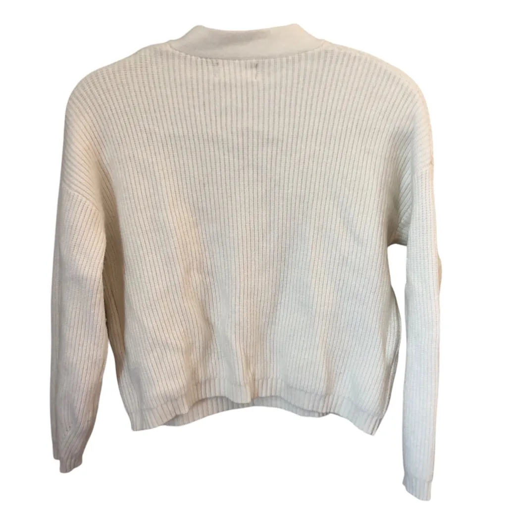 C Dreamers Cream Chunky Knit Ribbed Crop Women’s V Neck Sweater Size S/M - Image 2