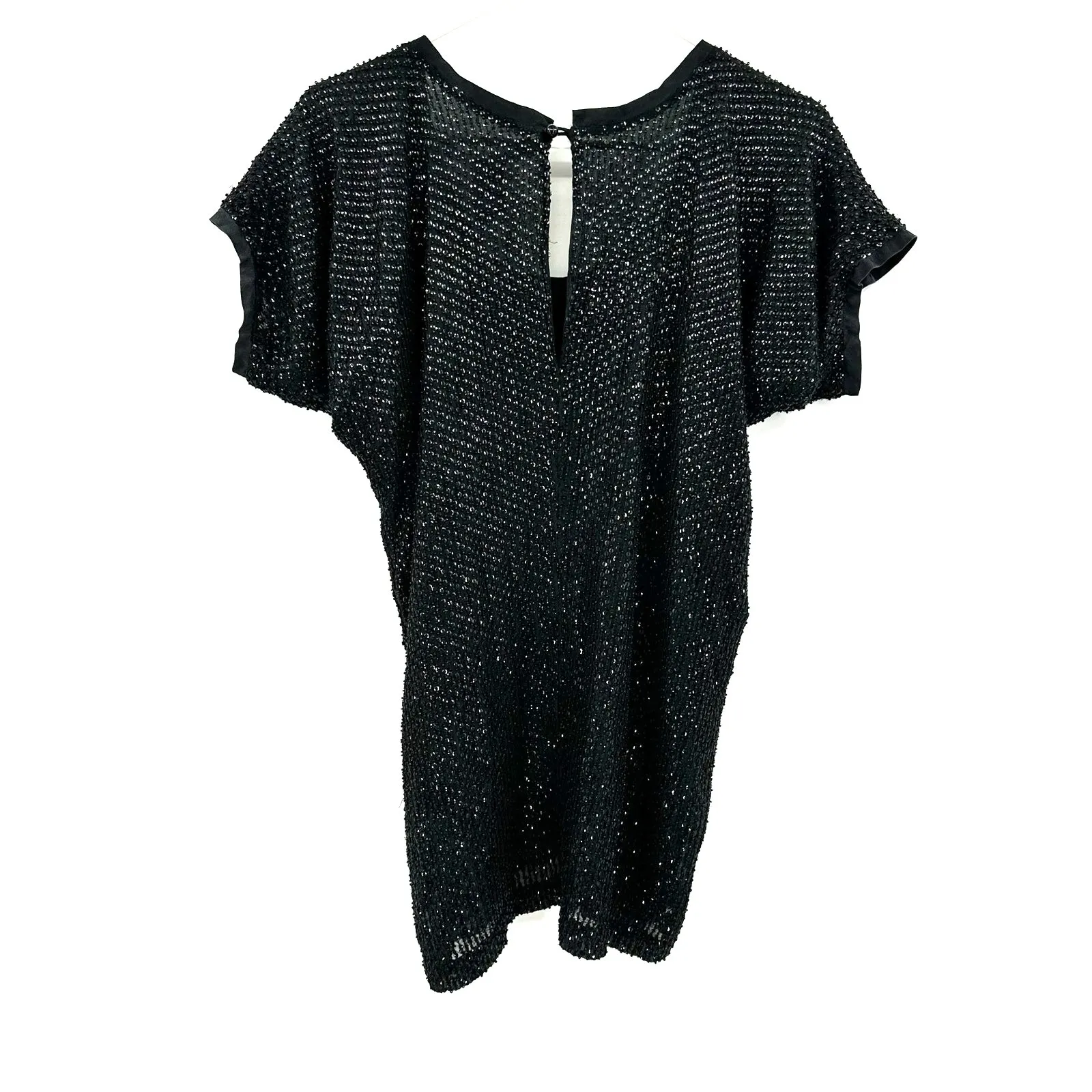 Diane Von‎ Furstenberg Size 4 Blouse Black Sequin 100% Silk Formal Short Sleeve - Image 2