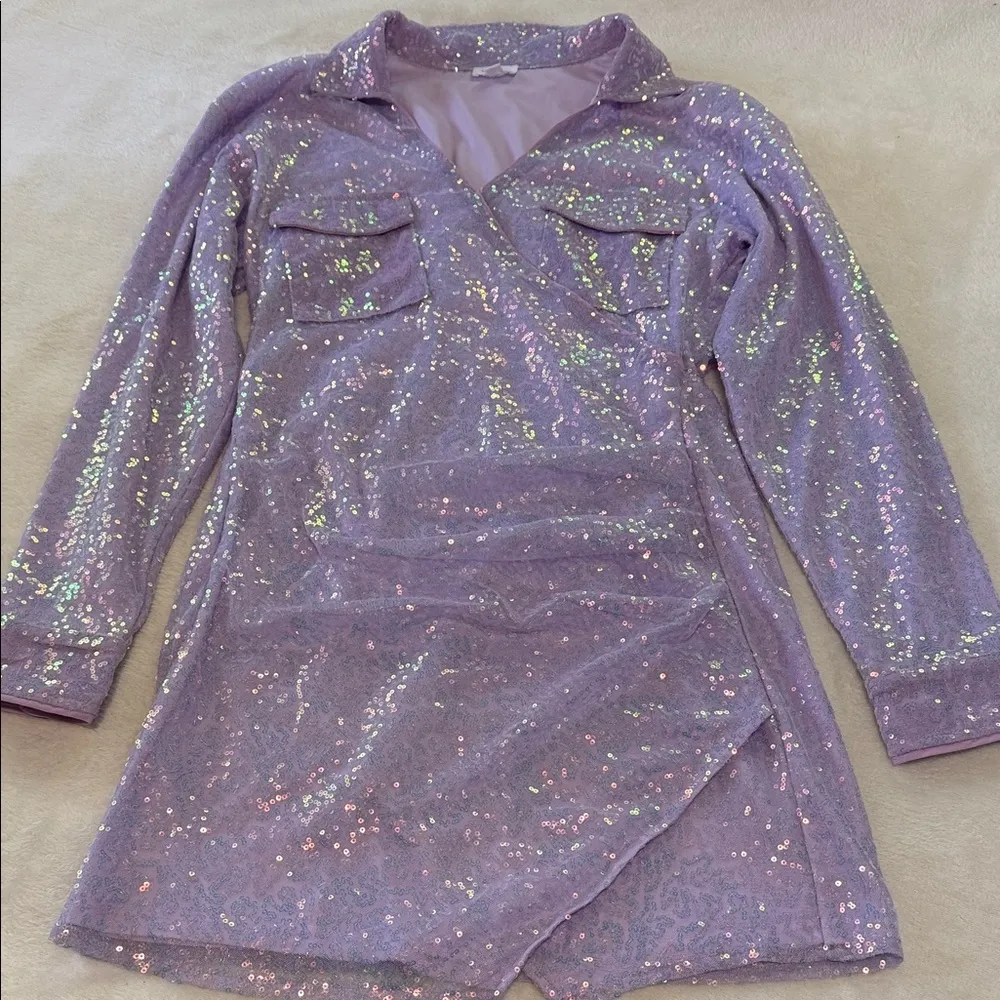 Les Lis Purple Lavender Iridescent Sequin Mini Dress - Image 11
