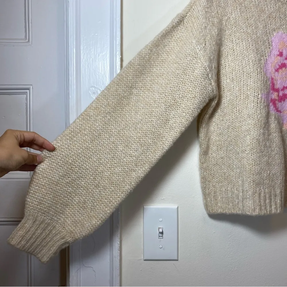 LoveShackFancy | NEW Roosevelt Rose Intarsia Crewneck Wool Sweater Wheatfield Md - Image 8