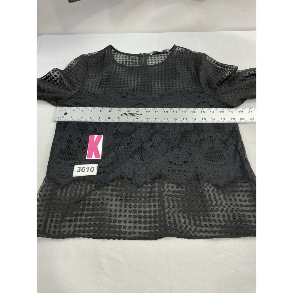 Womans Chelsea & Walker Size 10 Black Pull Over Sheer Lace Blouse - Image 4