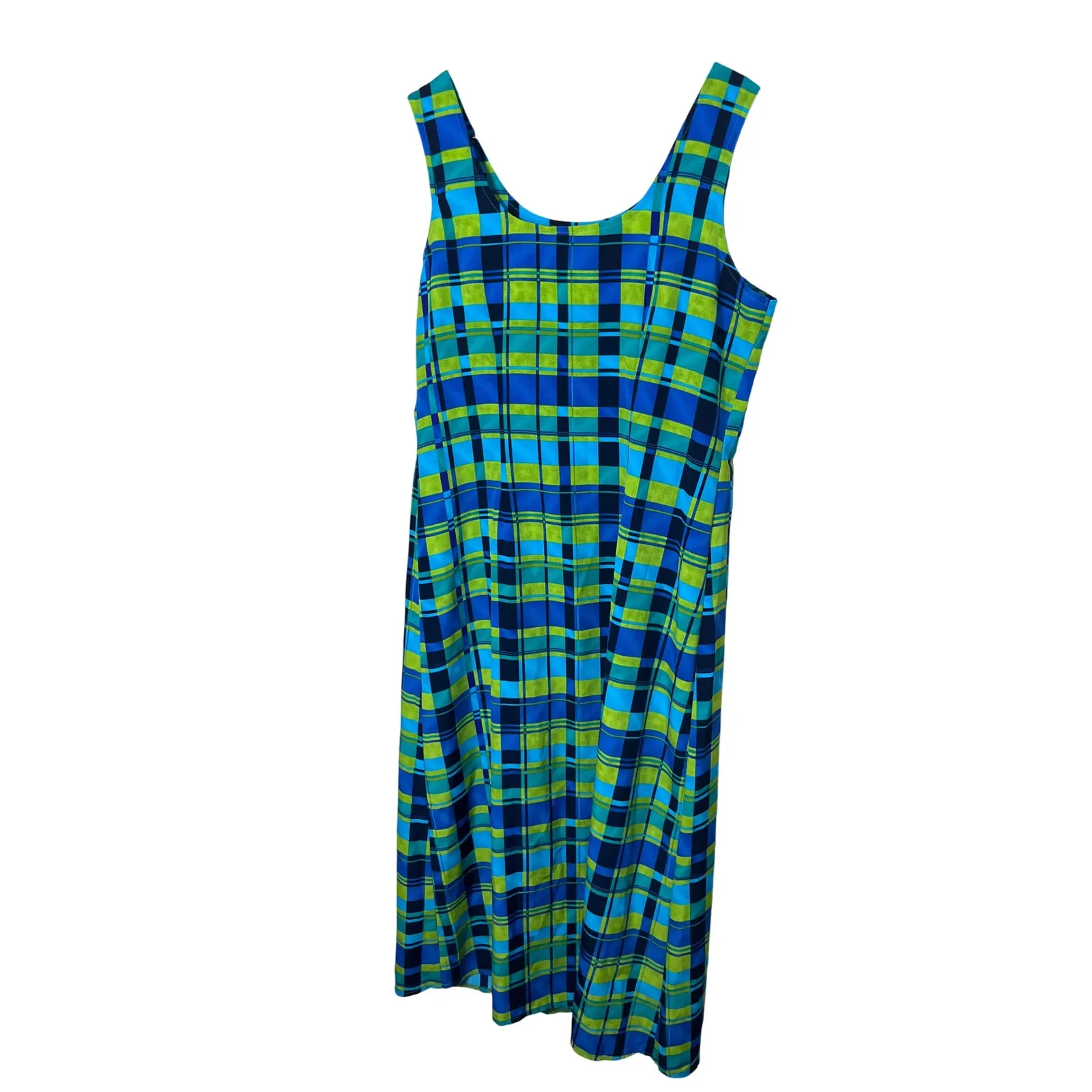 Vintage Kathi Lee Collection Maxi Dress Size 10‎ Blue Green Plaid - Image 5