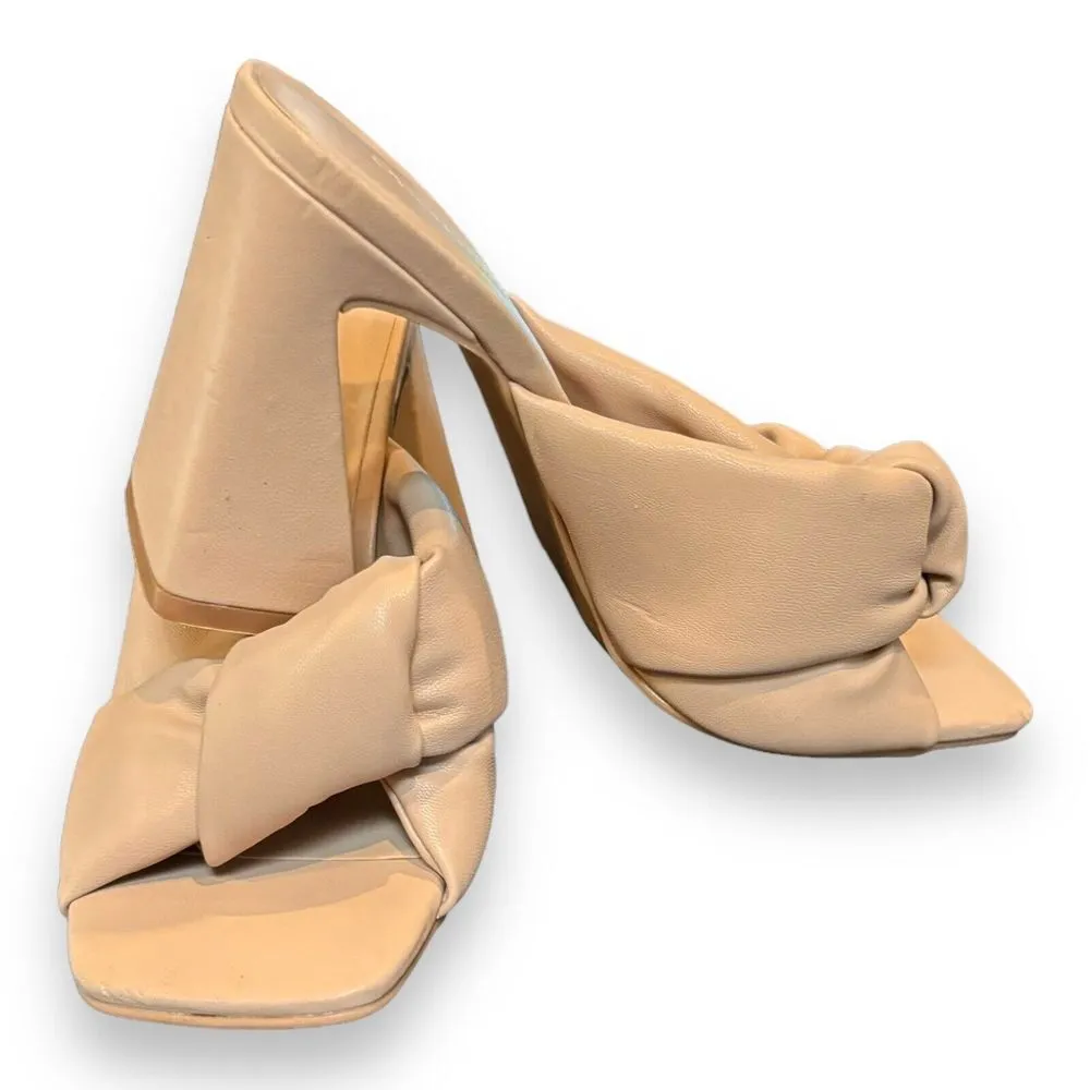 Open Edit Women 5.5M Saydee Nude Pillowy Faux Leather Block Heel Sandals Slides - Image 6