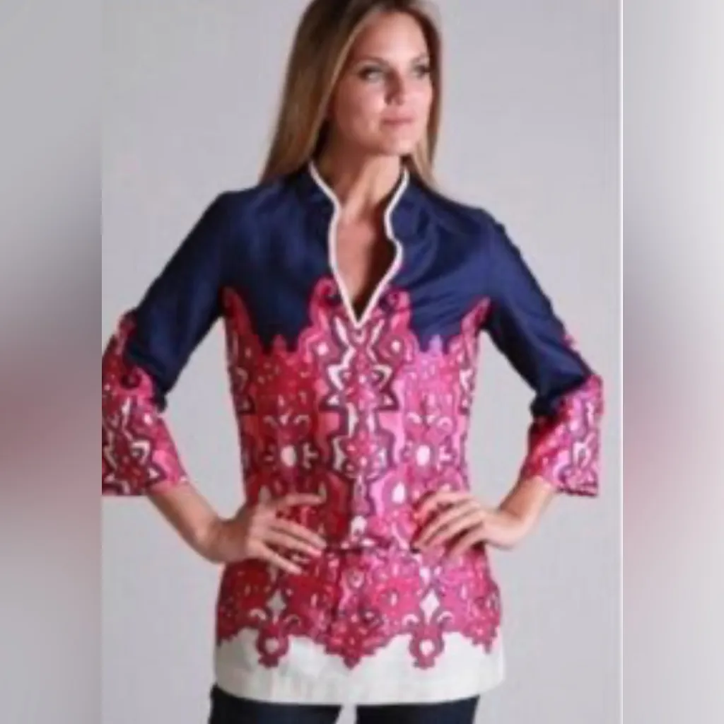 Lilly Pulitzer Ciara Tunic Bright Navy Brava Multi Chorus Girl Small Pink White - Image 7