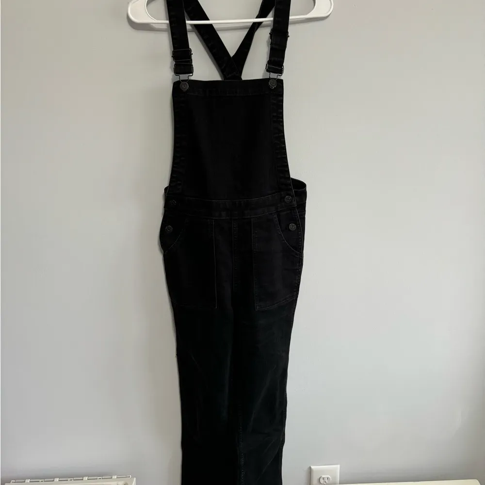 Black Skinny Denim Overalls in Lunar Wash - Image 2