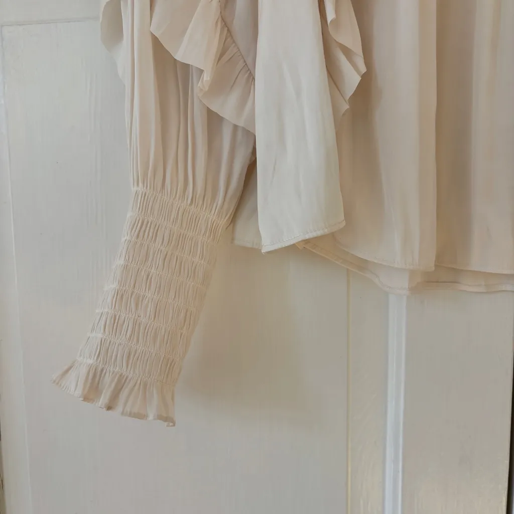 ULLA JOHNSON Jessamine Blouse Ivory Smocked Cascading Ruffles Mock Neck Size 4 - Image 10