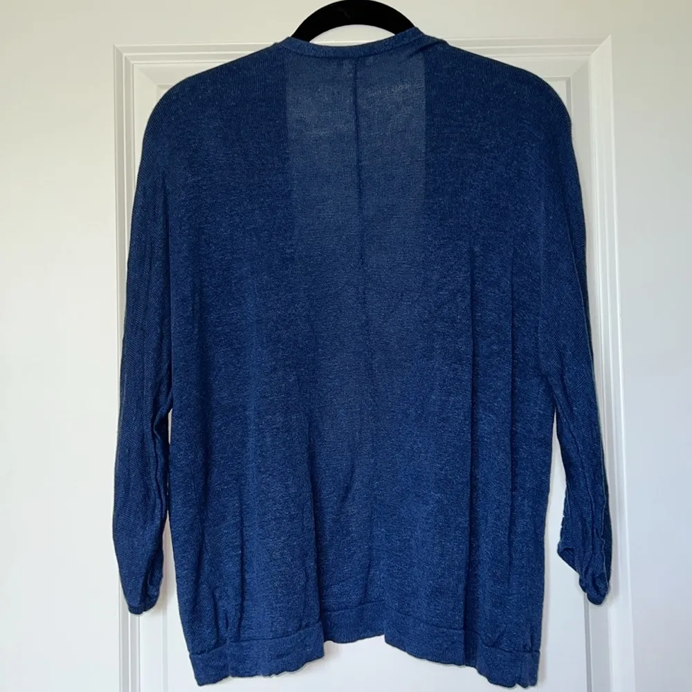 J.Jill Blue Linen Blend 3/4 Sleeve Open Front Cardigan Sweater M Size M - Image 4