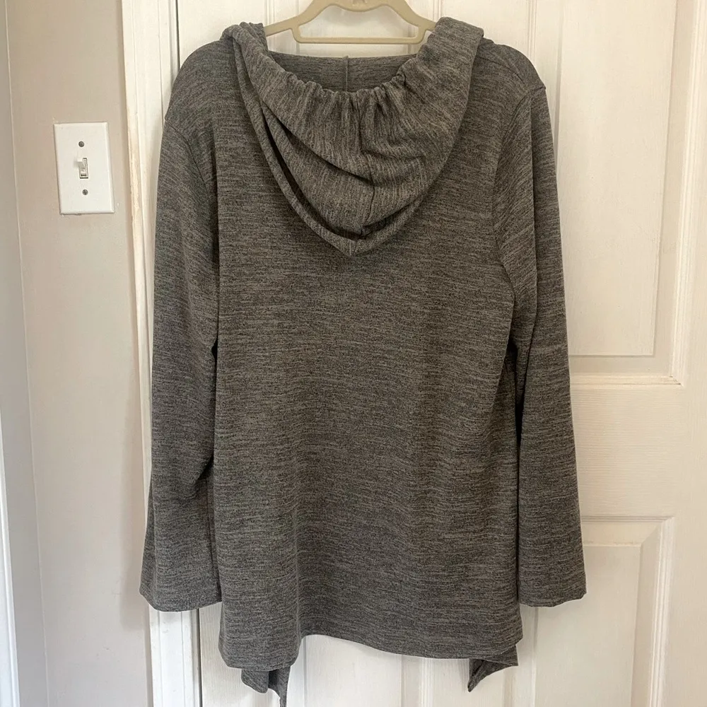 Ryan Michelle Open Hooded Casual Cardigan Gray Size 2X - Image 3
