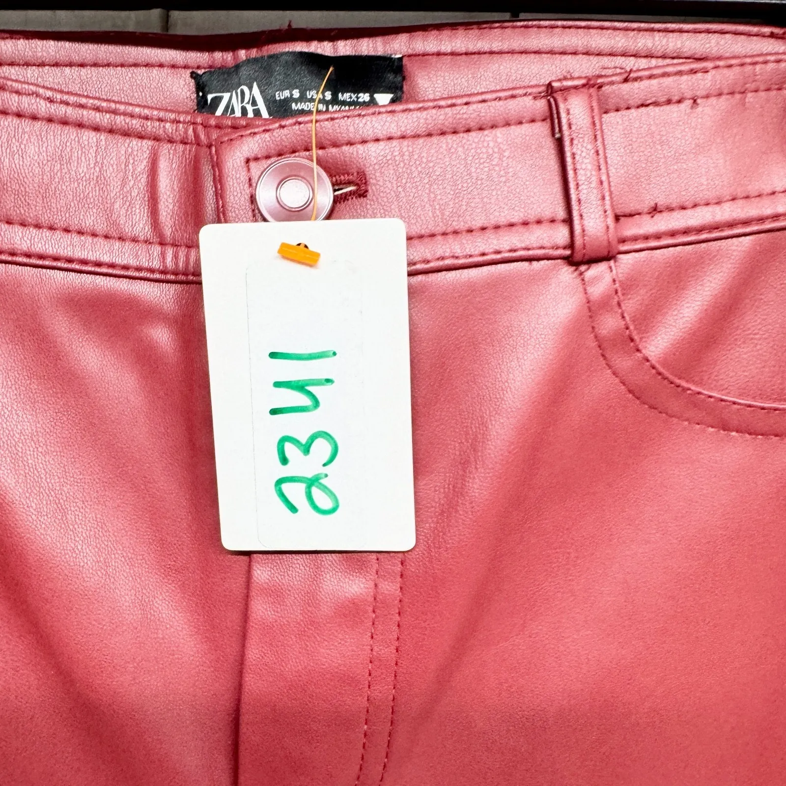 Zara Pants Women Size Small Red Faux Leather High Rise Skinny Zip Fly Pockets - Image 2