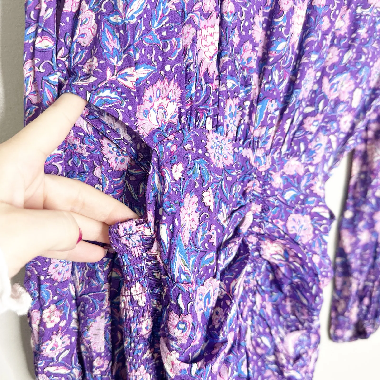 Maje Roleta Purple Floral Cut Out Balloon Sleeve Mini Dress EU 36 US S NEW - Image 5