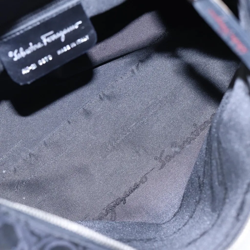 Salvatore Ferragamo Shoulder Bag Nylon Black Silver Authentic - Image 3