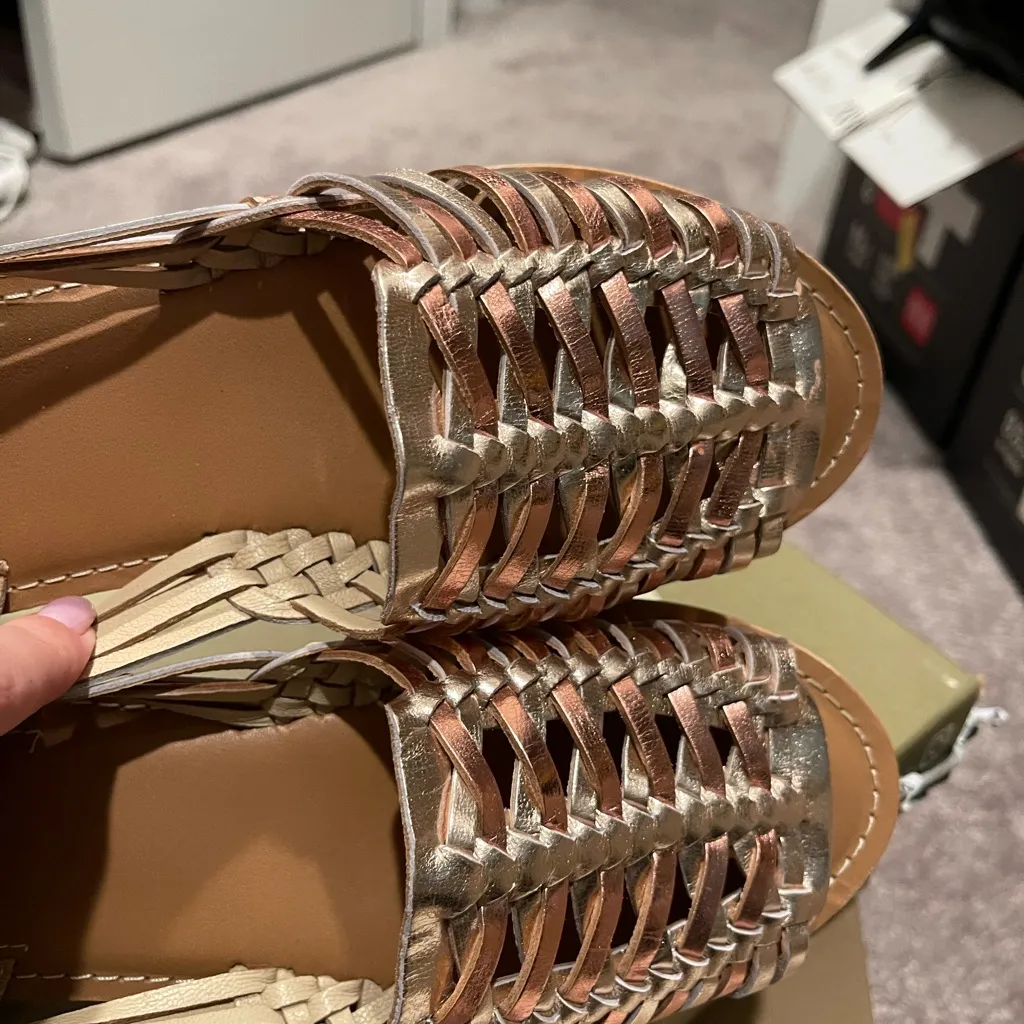 ASOS WOVEN GENUINE LEATHER OPEN TOE FLATS US9 - Image 12