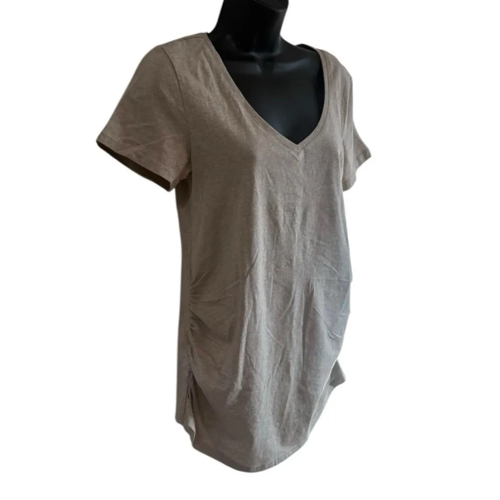 Pact Beige Women’s T-shirt Top Scoop Neck Size Small Cinch Side - Image 5