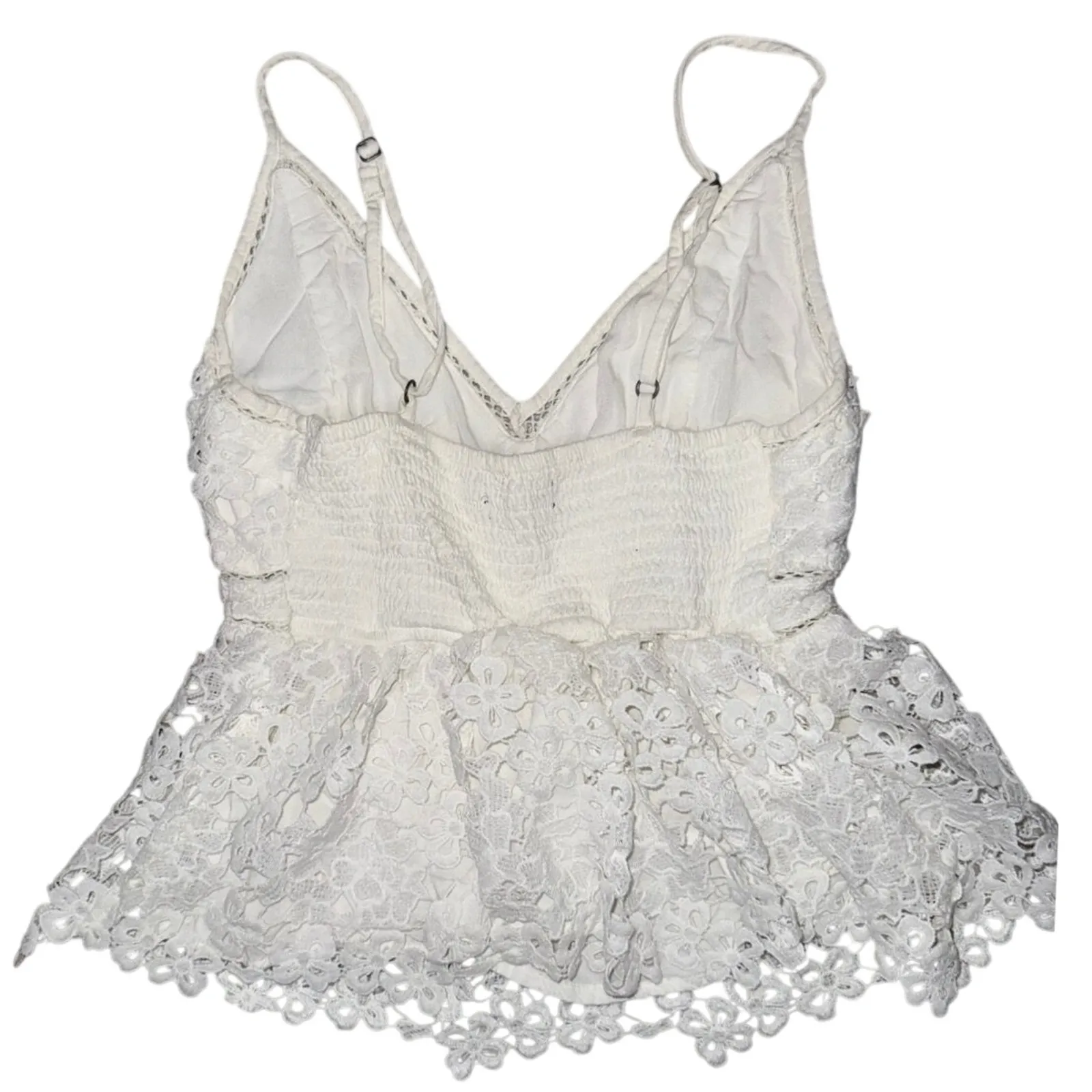 Abercrombie & Fitch white lace detailing peplum cami floral babydoll tank top XS - Image 2