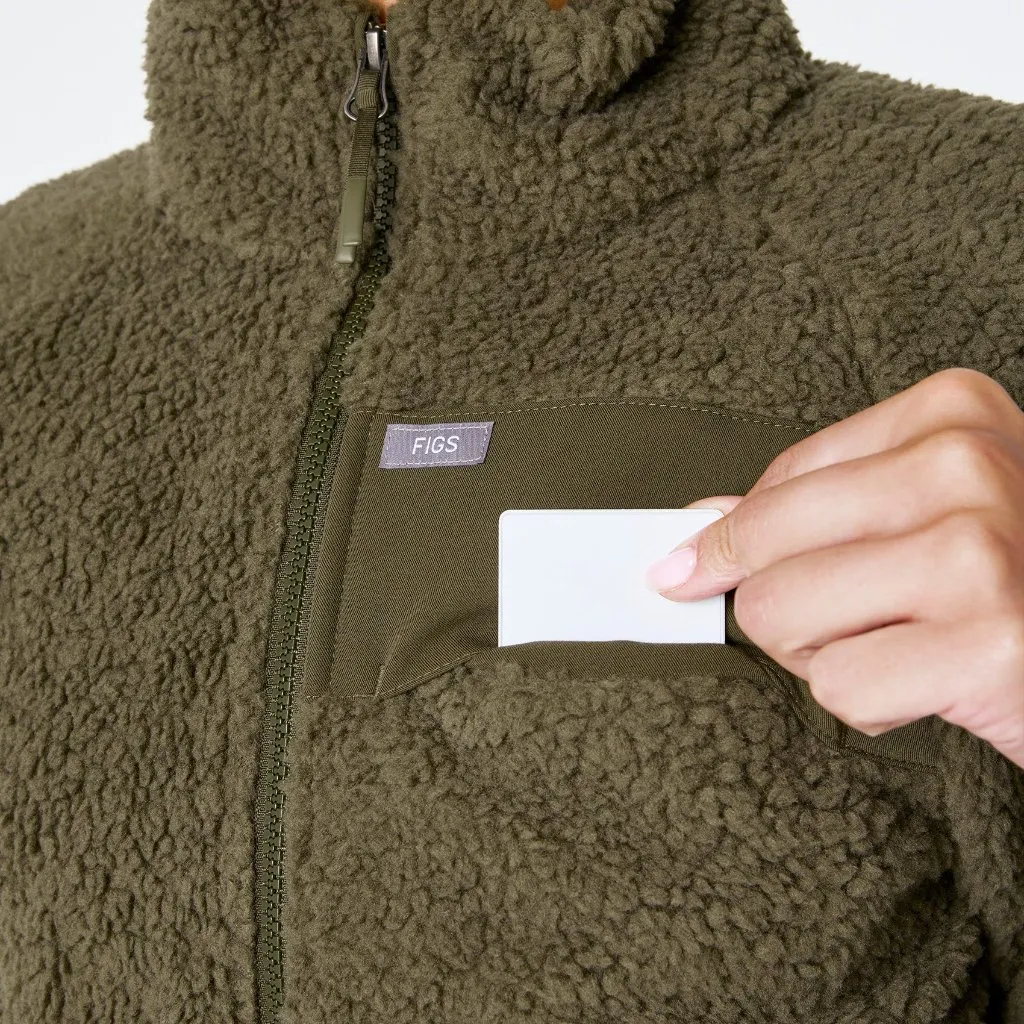 Figs On-Shift High Pile Fleece Bomber Jacket in Spruce, Size Small - Image 4