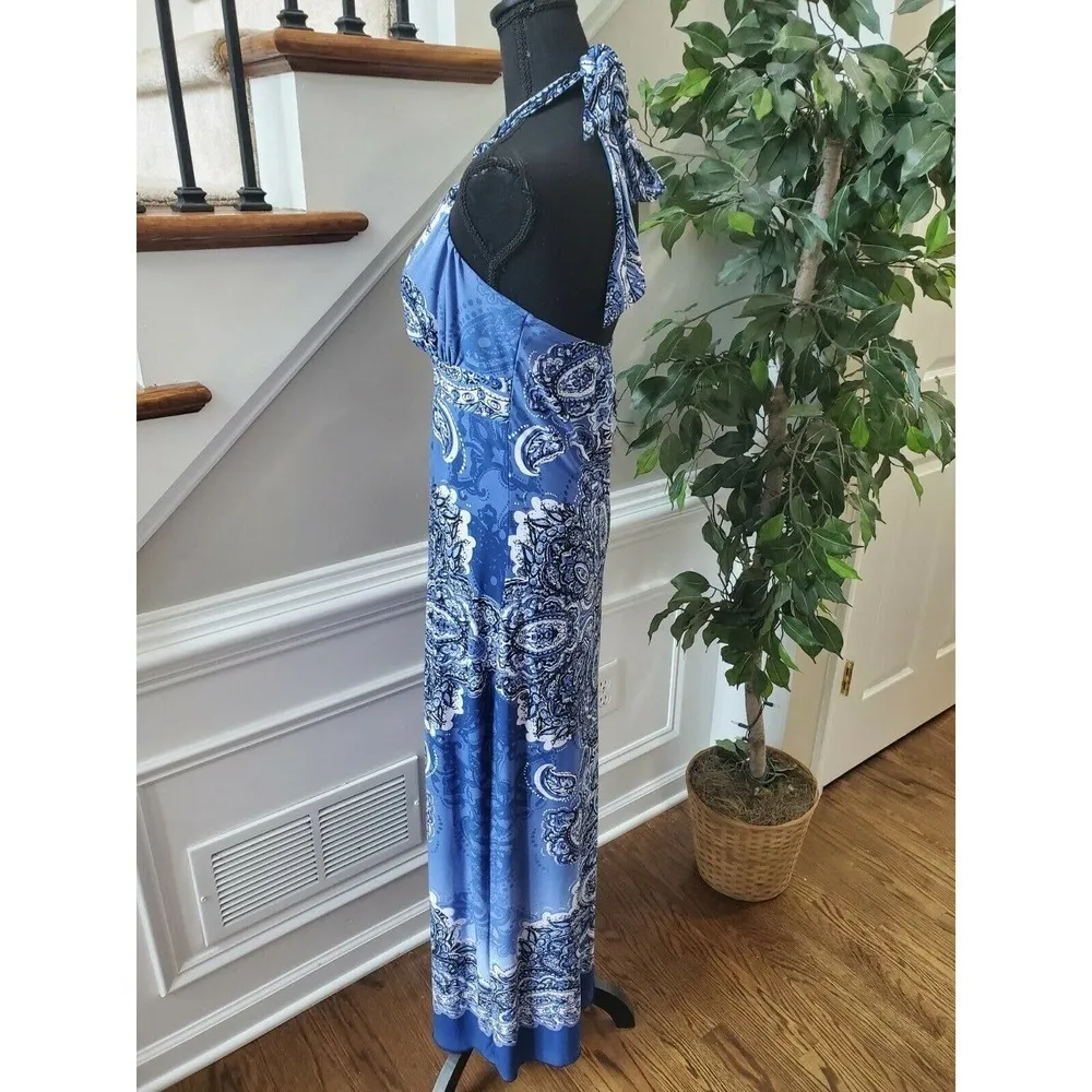 Saint Tropez West Blue/White Polyester Maxi Dress - Image 6