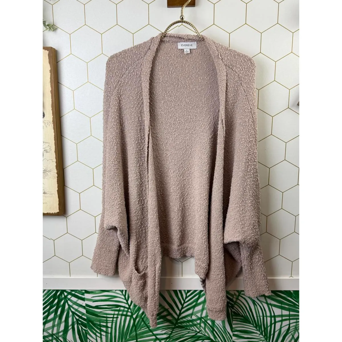 Evereve Textured Taupe Dolman Sleeve Open Front Cardigan Sweater - Size - Small - Image 5