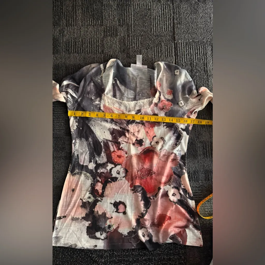 Style & Co. Jeans Floral Lace Trim Embellished Blouse SIZE XS,  3/4 Sleeve NWT - Image 8