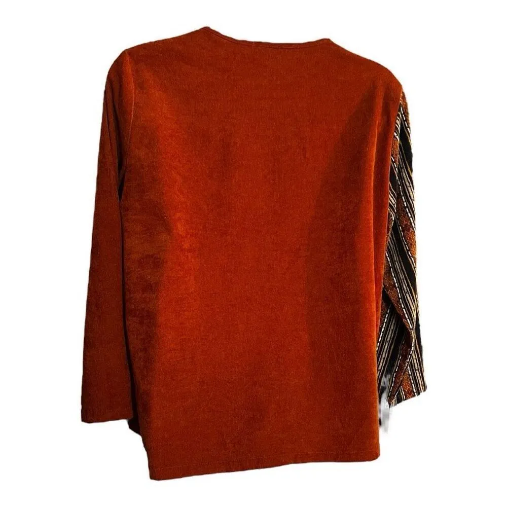 Gracila Corduroy Orange Striped Tunic Long Sleeve Shirt Boho Women Plus Size 5XL - Image 4