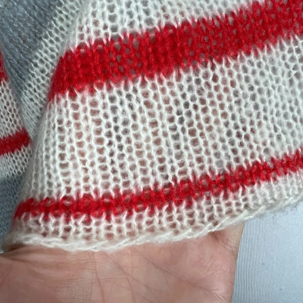 Wooden Ships Sweater Women M L Striped Long Sleeve Knit V-Neck Mohair Wool Blend - Image 13