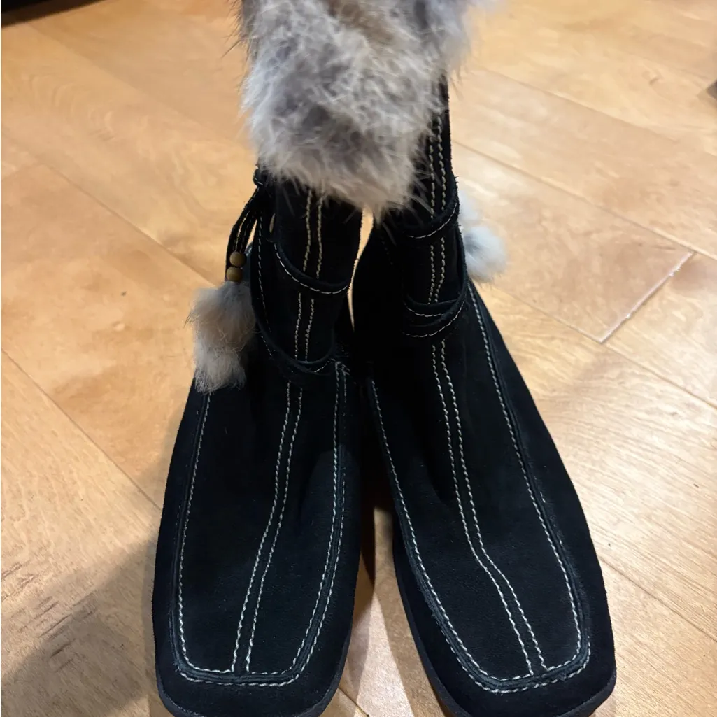 Tamaris suede fur lined boots moccasins black sz 40 9 - Image 4