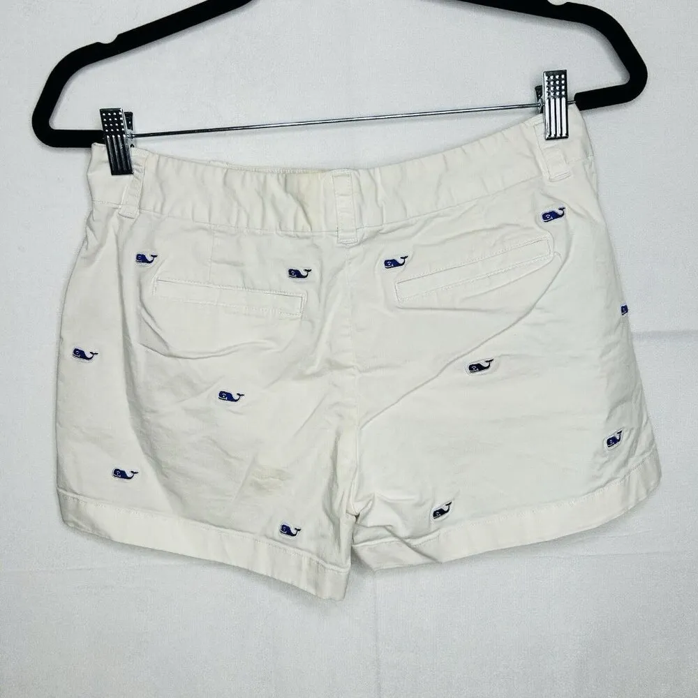 Vineyard Vines Womens Sz 2 (28 x 3.5) Shorts White Blue Embroidered Whales - Image 5